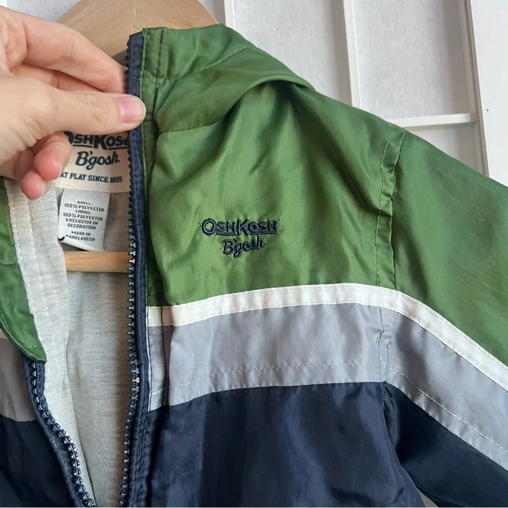 OshKosh B'gosh Toddler Blue Green Gray White Windbreaker Jacket 2T